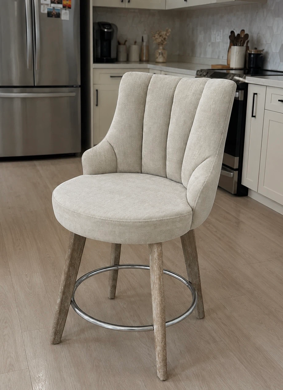 (NEW) 2 Fabric Swivel Bar Stool with Wraparound Backrest