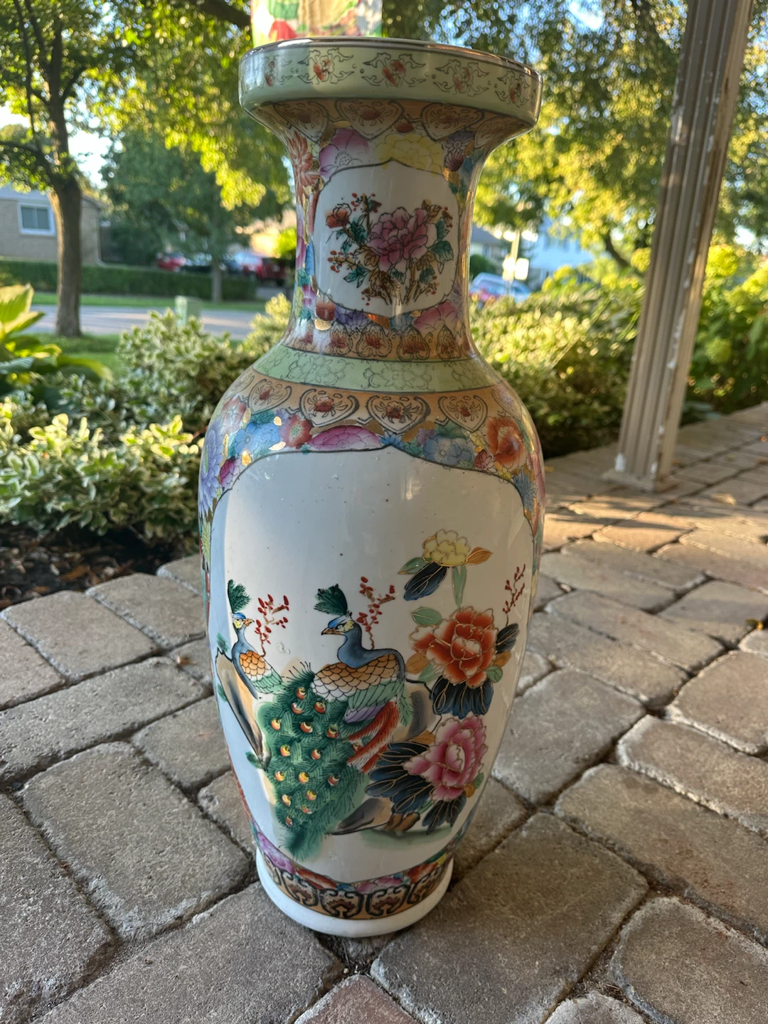Decorative Ceramic Vase with Peacock and Floral Design