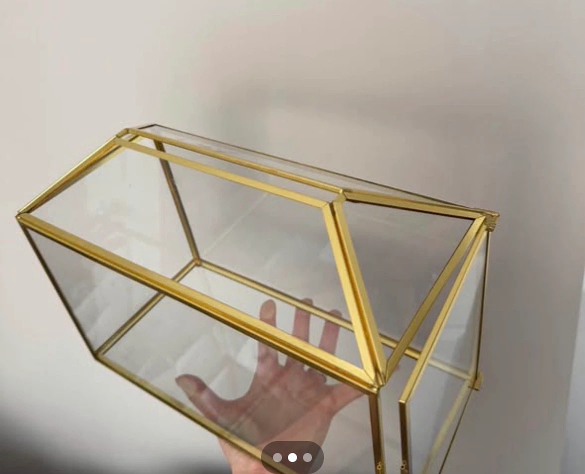 Large Gold Glass Card Box with lock and card slot