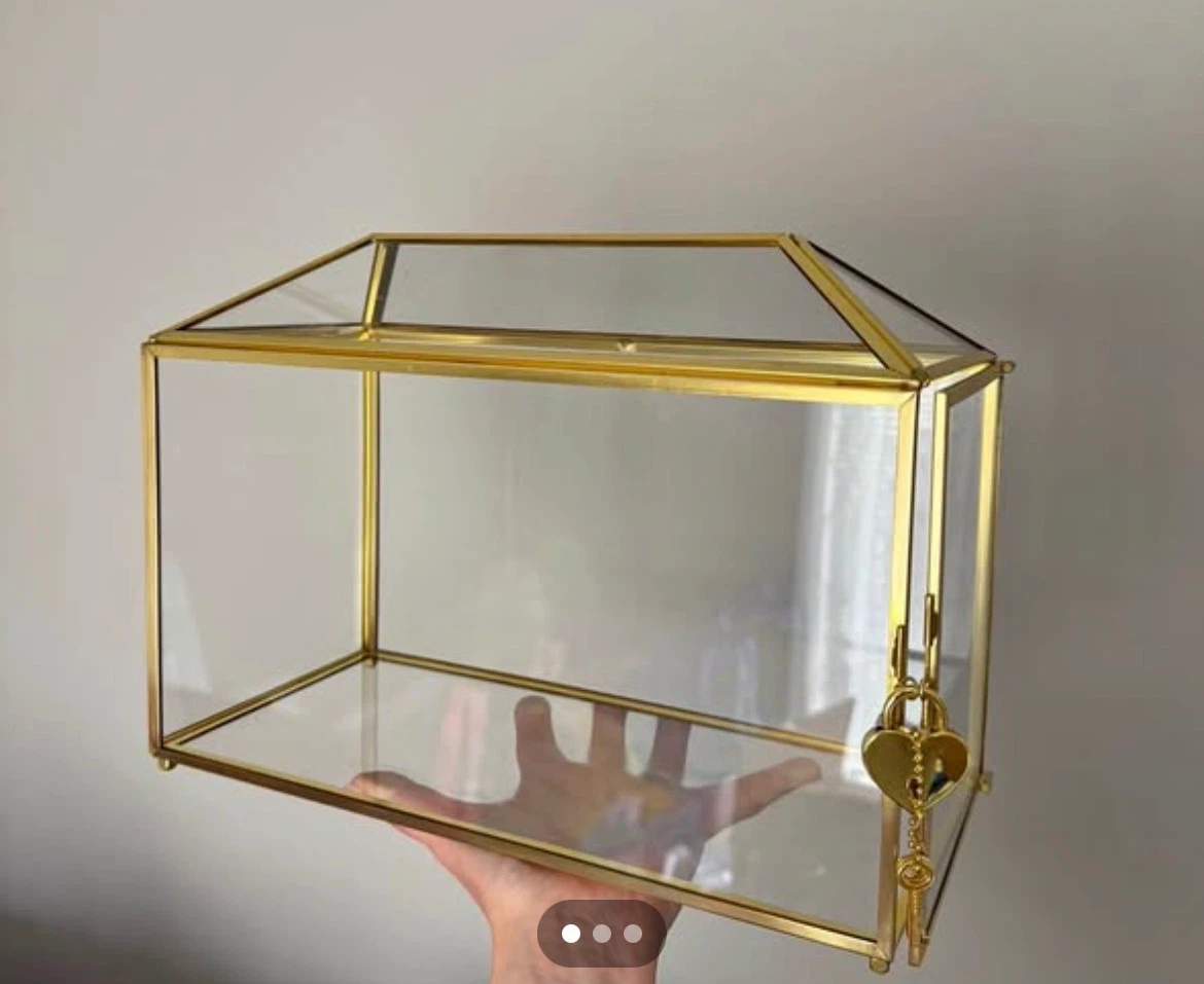 Large Gold Glass Card Box with lock and card slot - photo 2