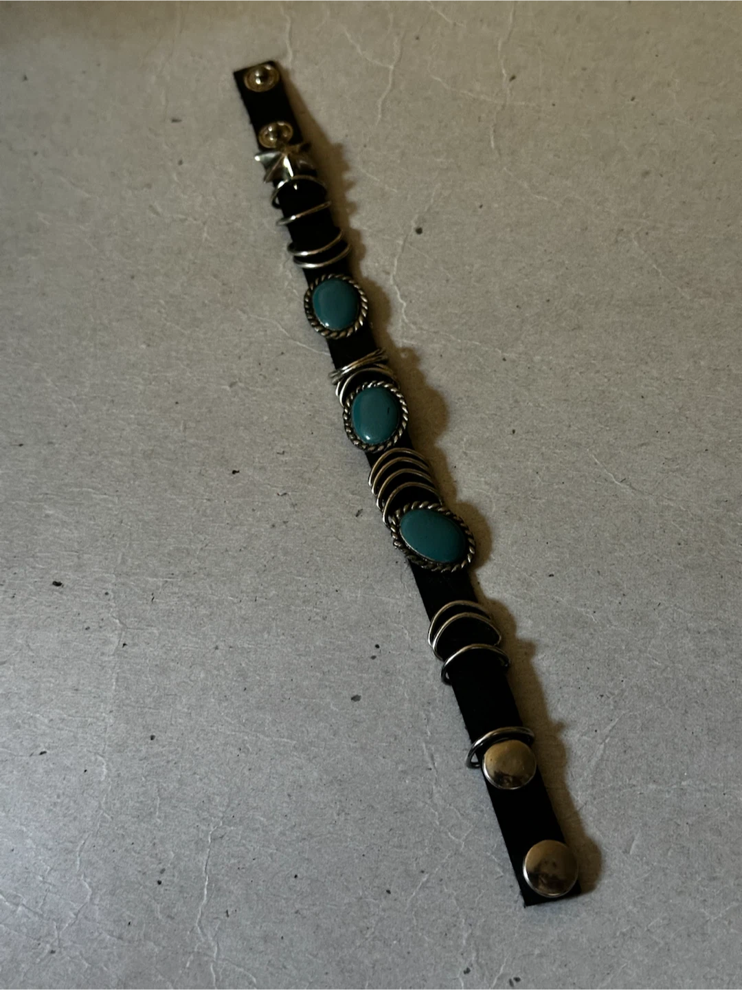 Vintage Western Turquoise Leather Slider Cuff Bracelet 8.5"