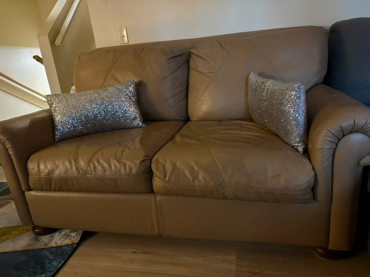 Taupe Leather Loveseat
