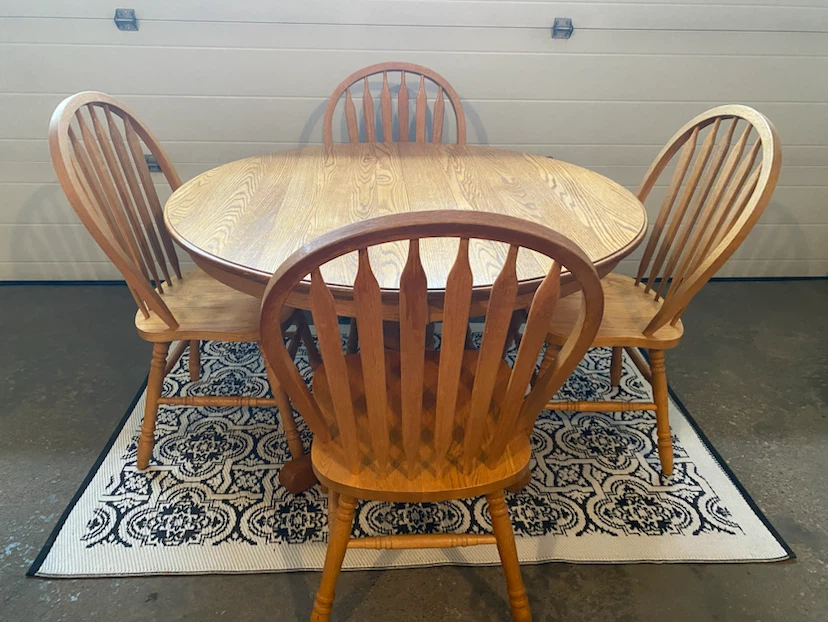 Solid Wood Pedestal Dining Table and Chairs
