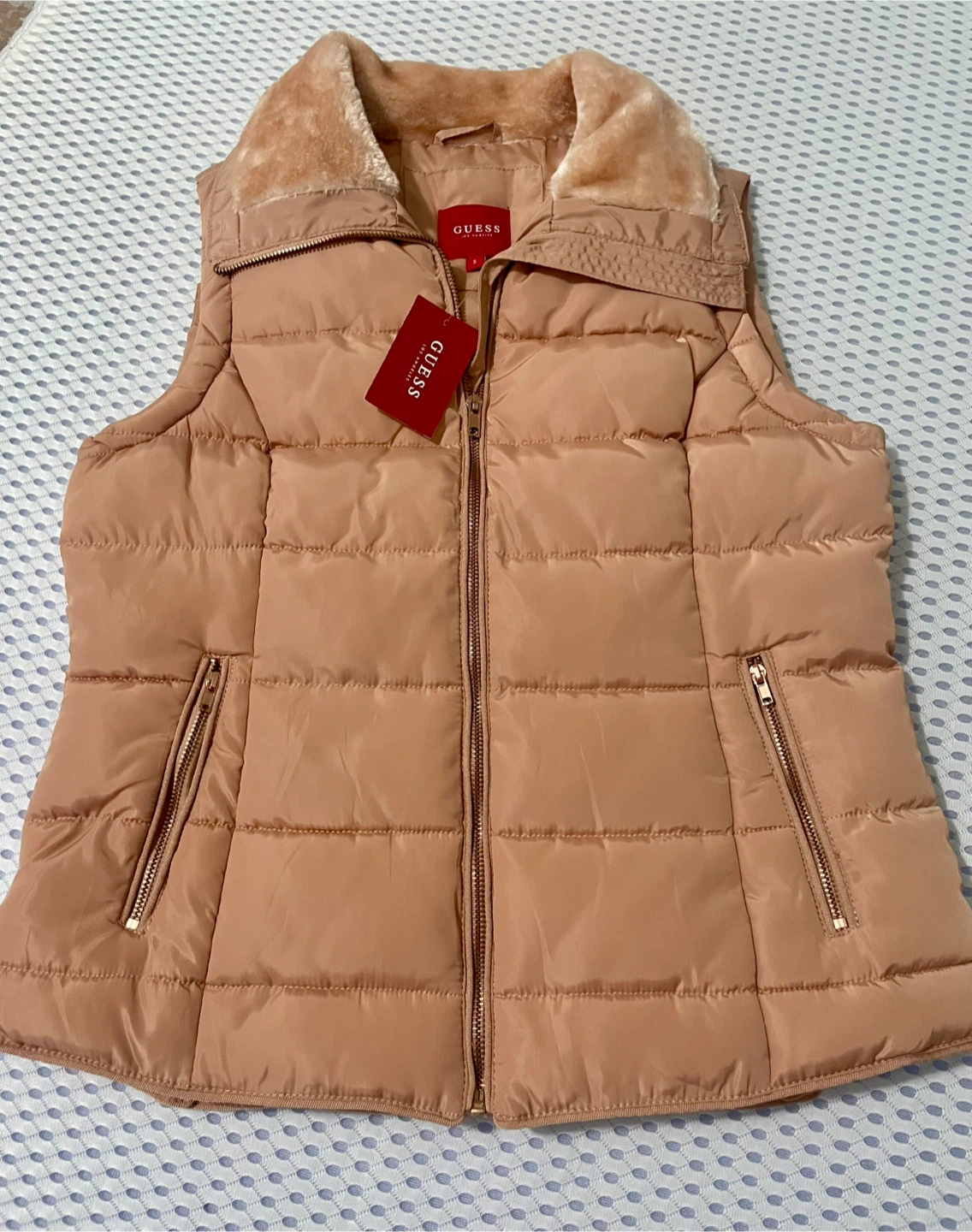 Guess Puffer Vest with Faux Fur Collar