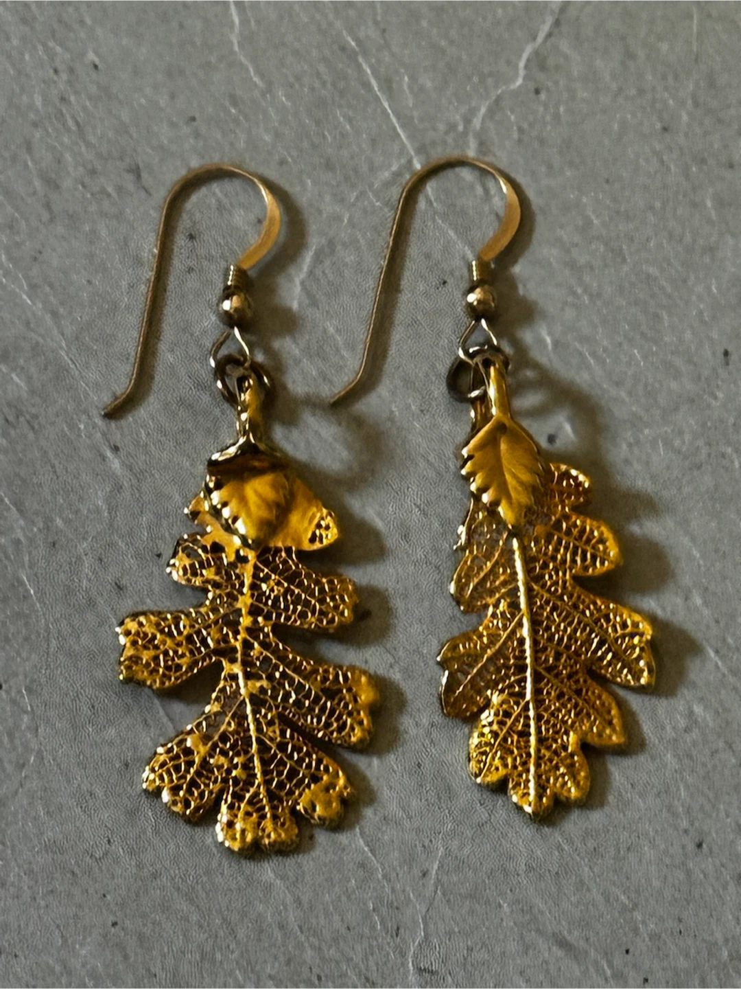 Vintage 14K Gold Filled Oak Leaf Earrings 2" 4.2g