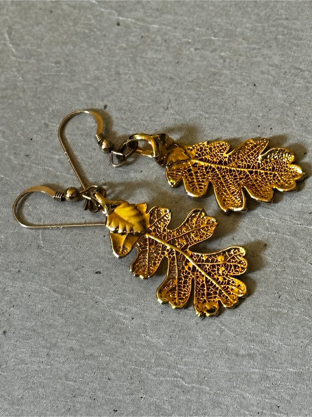Vintage 14K Gold Filled Oak Leaf Earrings 2" 4.2g - photo 3
