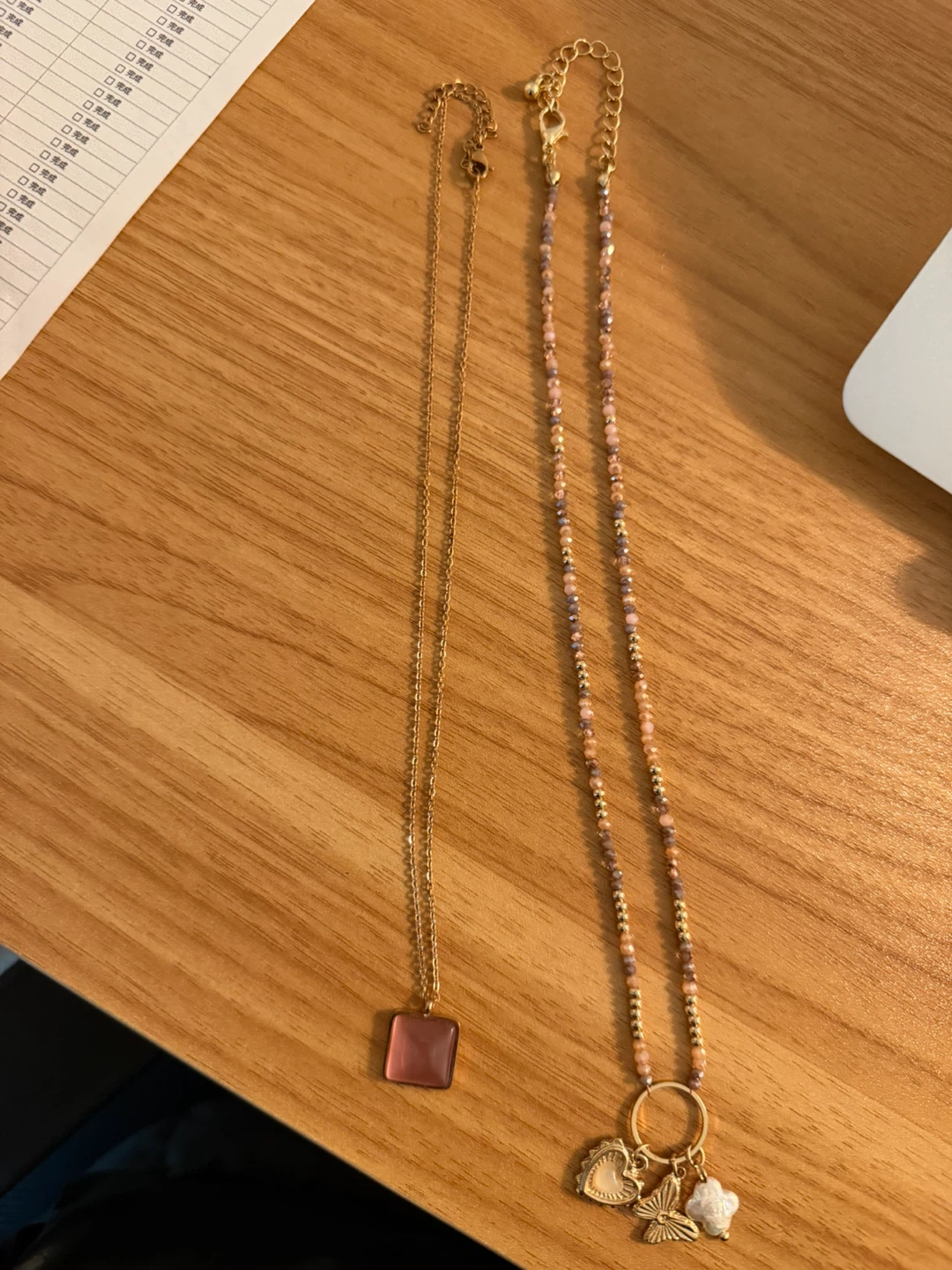 Necklaces - Beaded Chain and Square Pendant