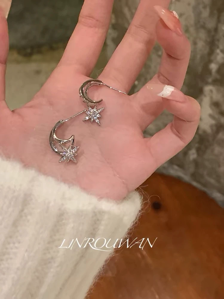 Silver Star & Moon Dangle Earrings - photo 2