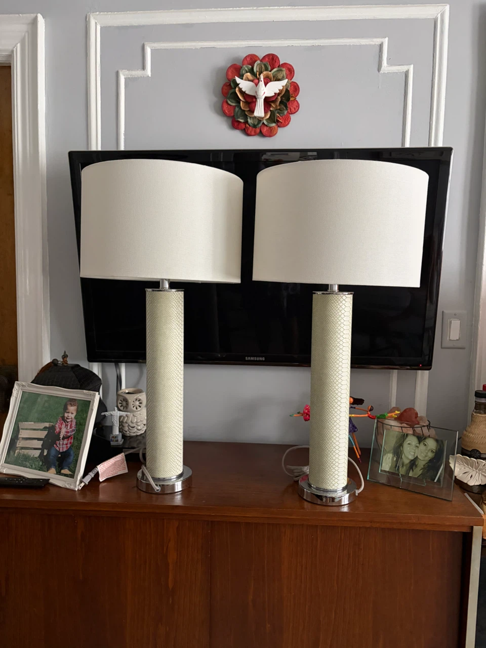 Set of Two Textured Column Table Lamps