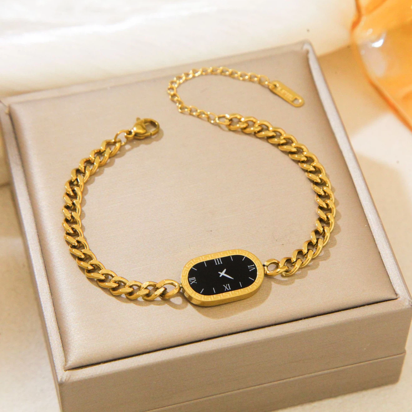 Gold-Tone Chain Link Bracelet with Watch Face