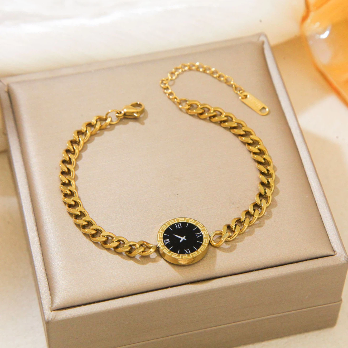 Gold-Tone Chain Link Bracelet with Watch Face - photo 2
