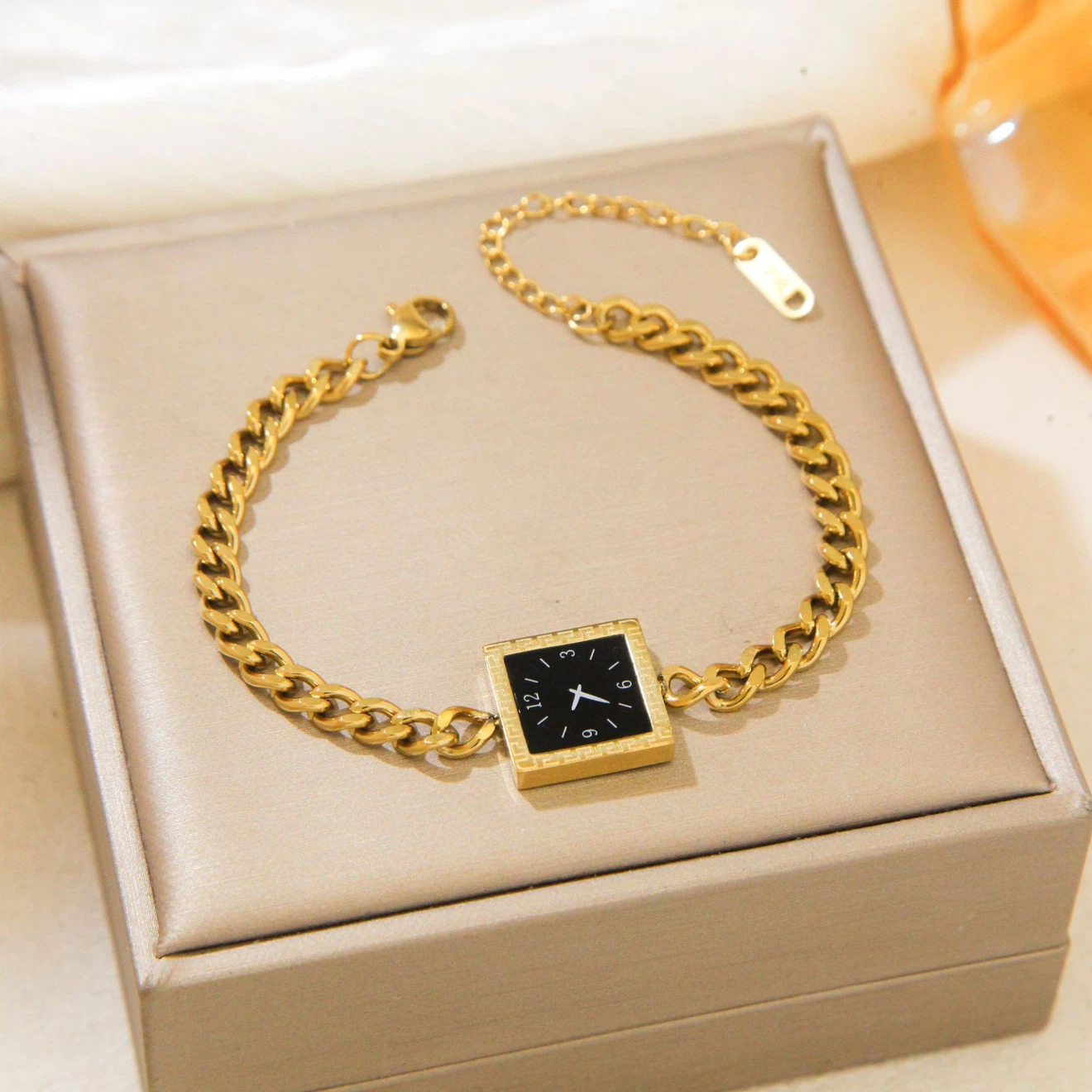 Gold-Tone Chain Link Bracelet with Watch Face - photo 3