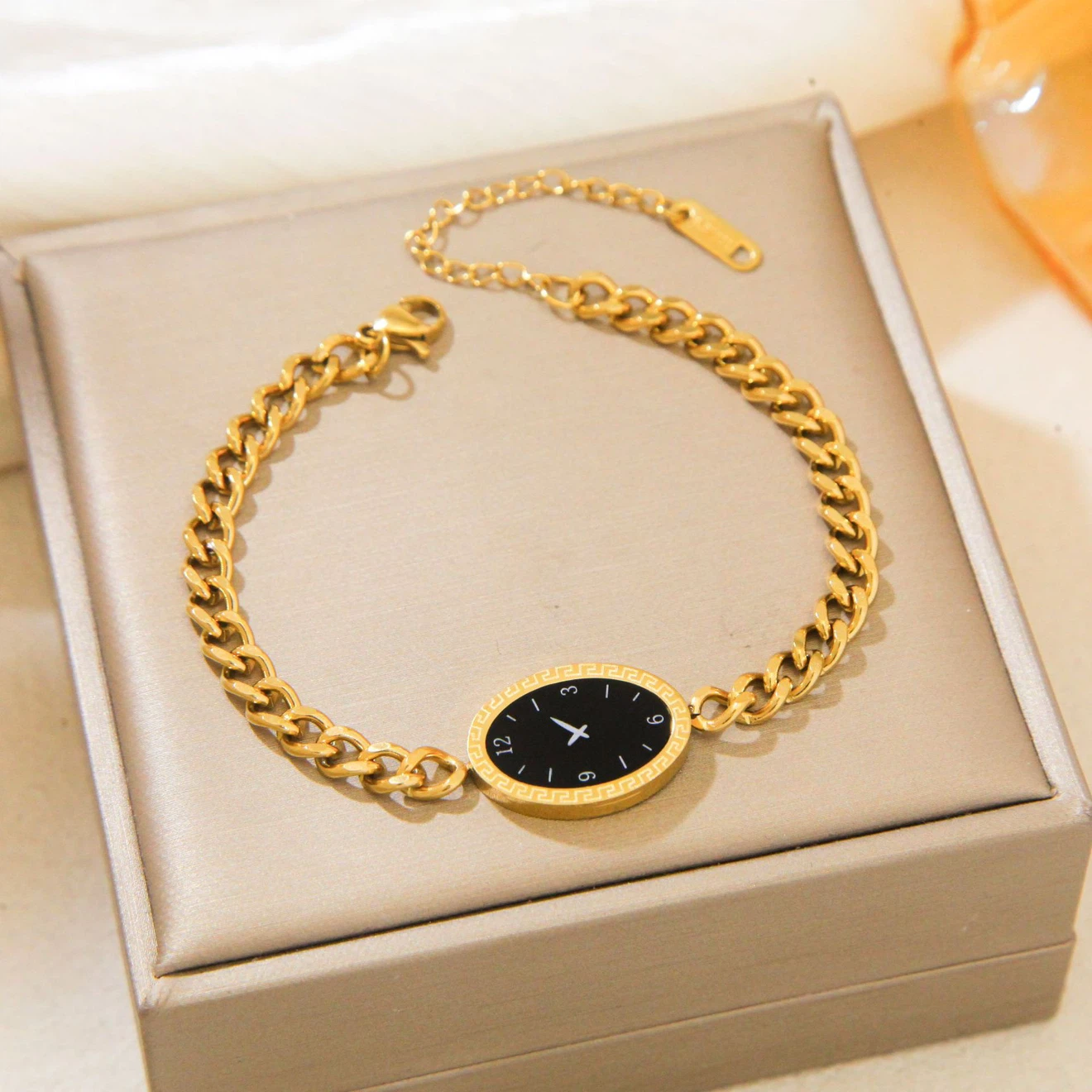 Gold-Tone Chain Link Bracelet with Watch Face - photo 4
