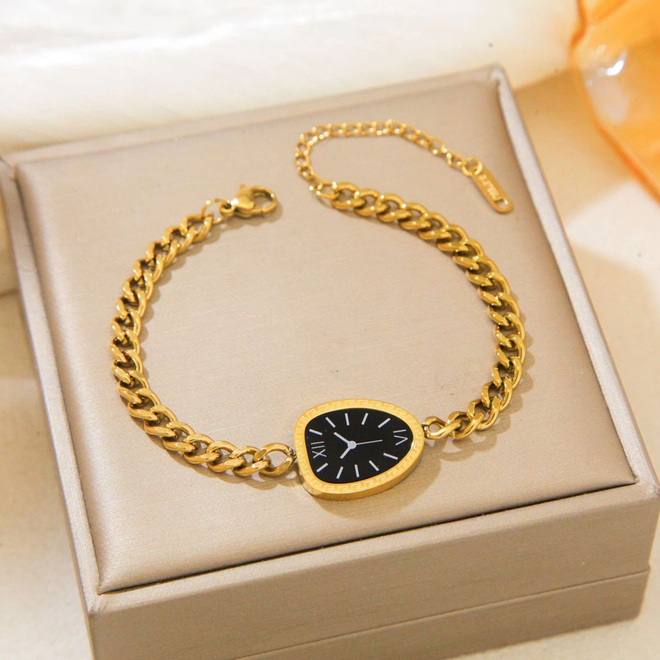 Gold-Tone Chain Link Bracelet with Watch Face - photo 5