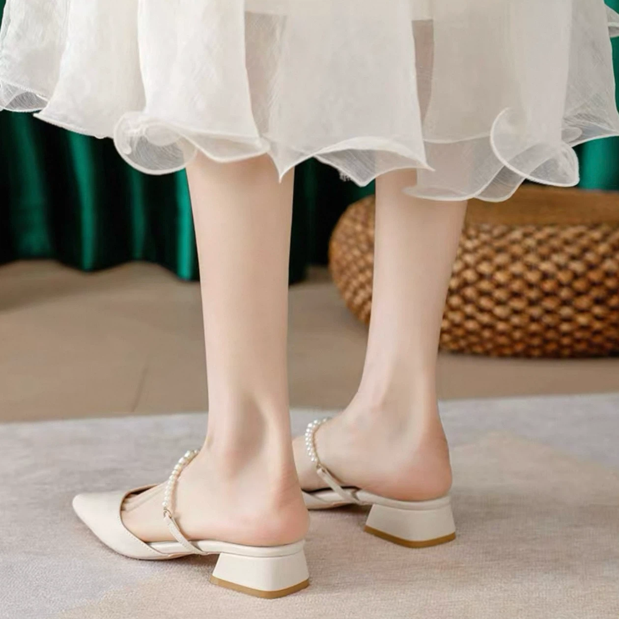 Pearl Strap Low Block Heel Mules - photo 4
