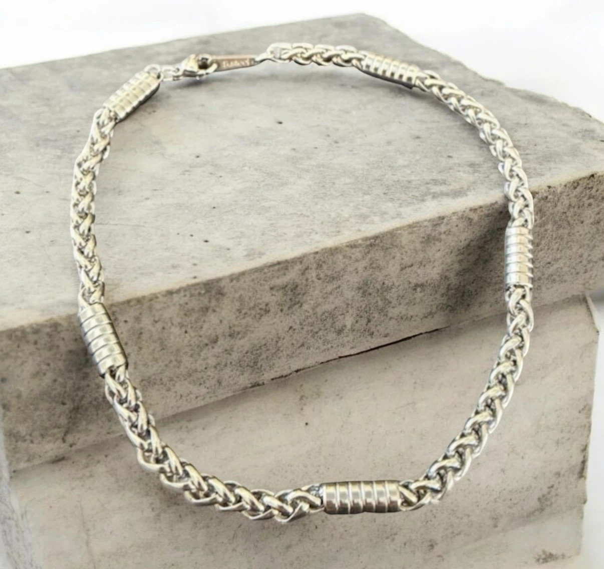 Stainless Steel Anklet with Twisted Chain and Cylindrical Beads