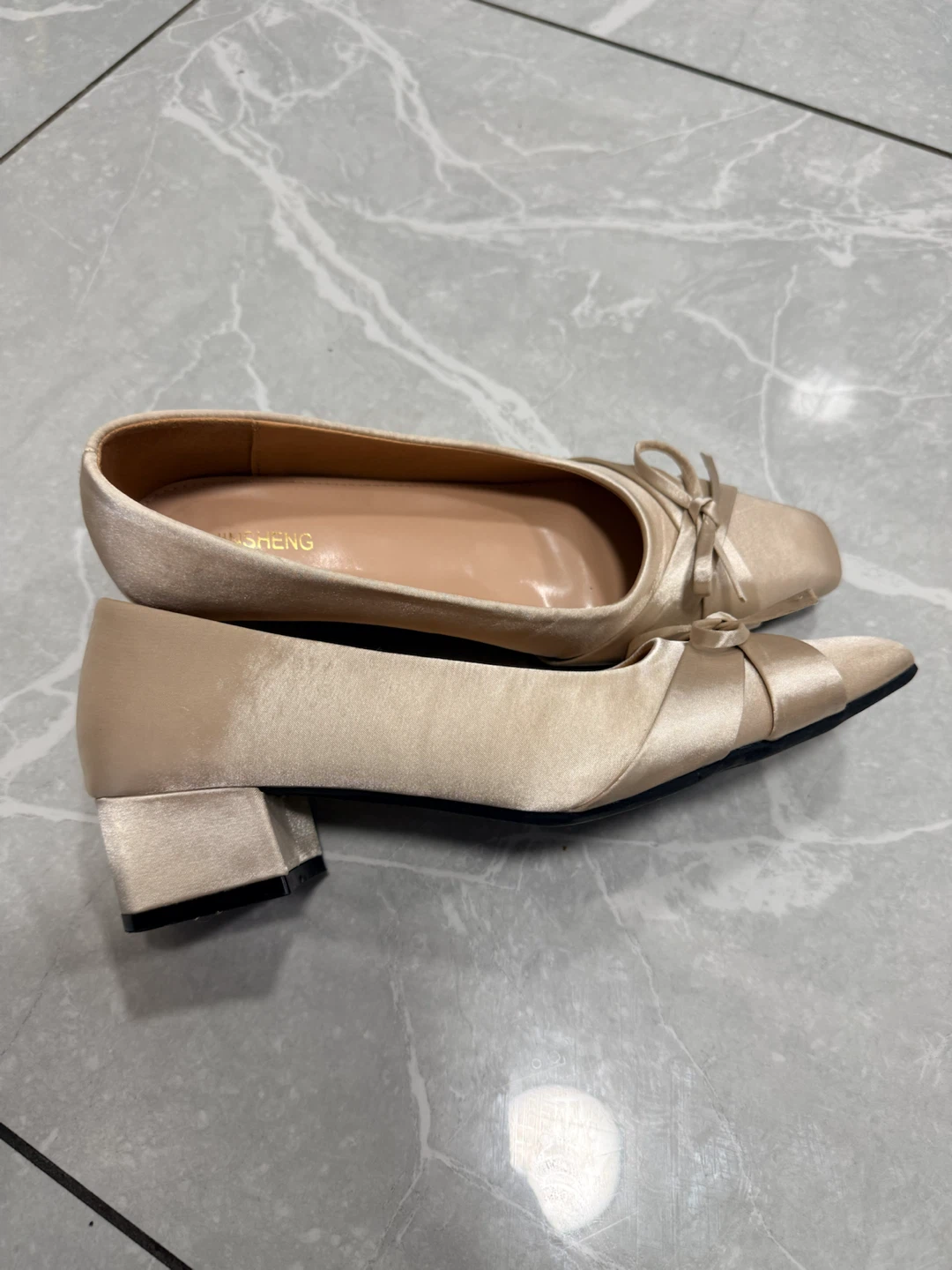 cream satin bow block heel pumps - photo 4