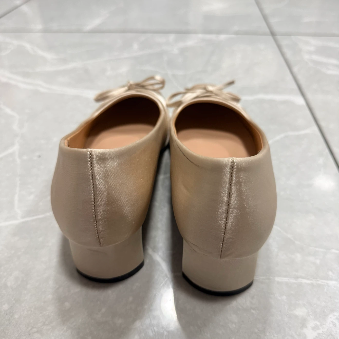 cream satin bow block heel pumps - photo 5