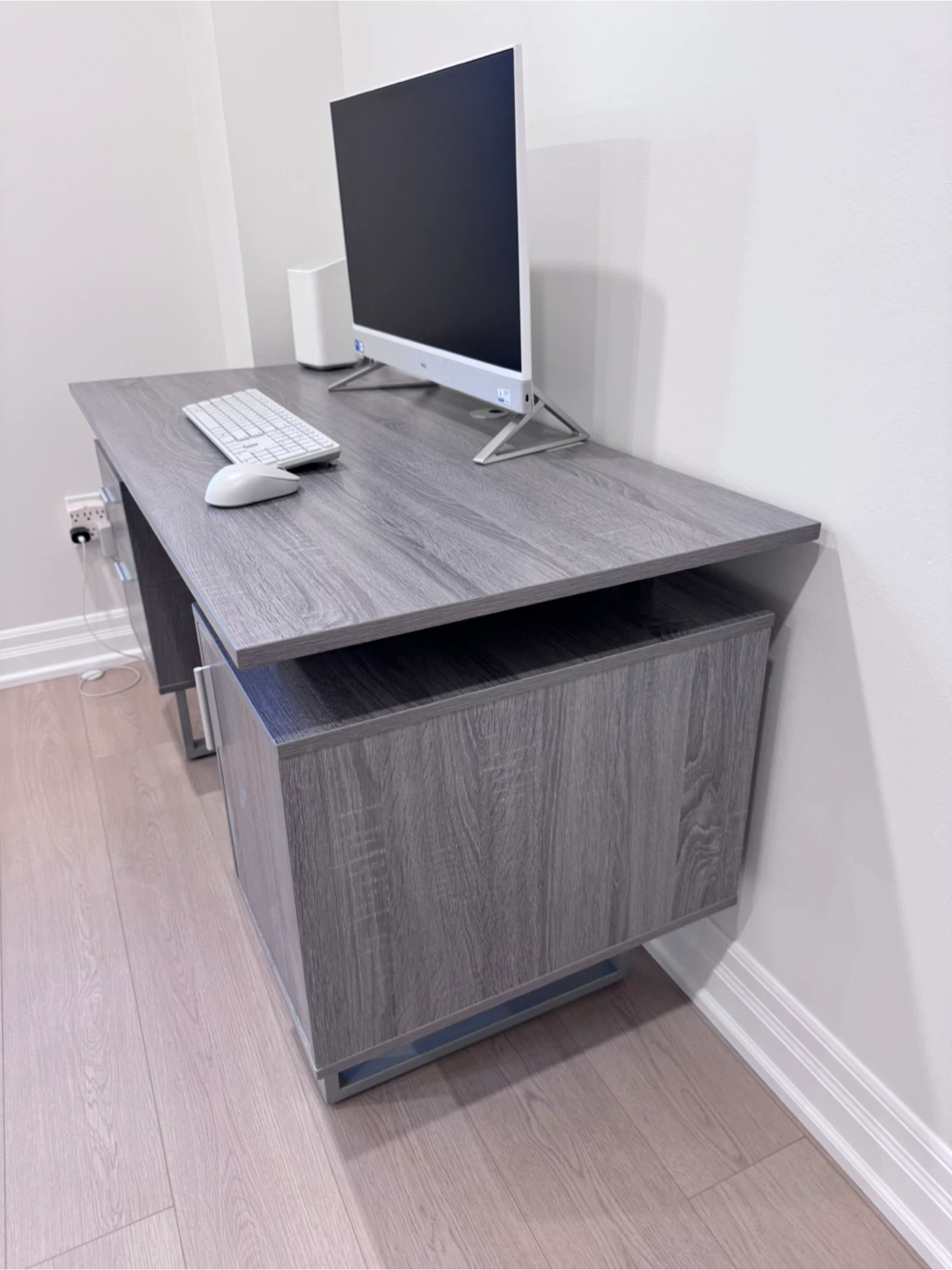 Modern Grey Wood Grain Desk with Storage - photo 3