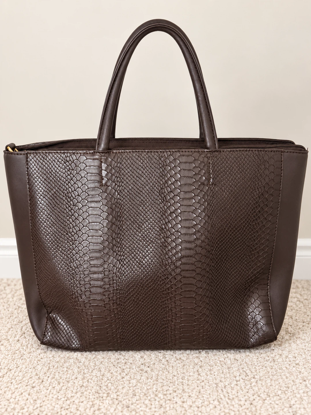 Dark Brown Snakeskin Pattern Tote Bag