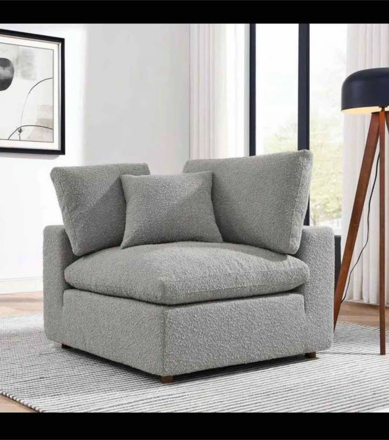 Modway Boucle Fabric Corner Chair in Light Gray