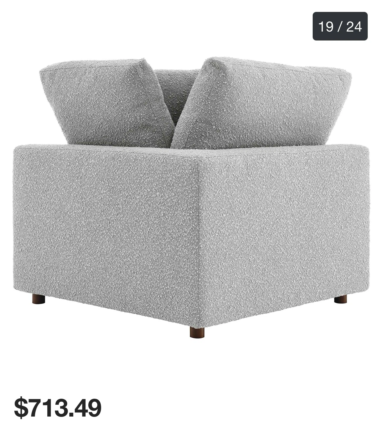 Modway Boucle Fabric Corner Chair in Light Gray - photo 2