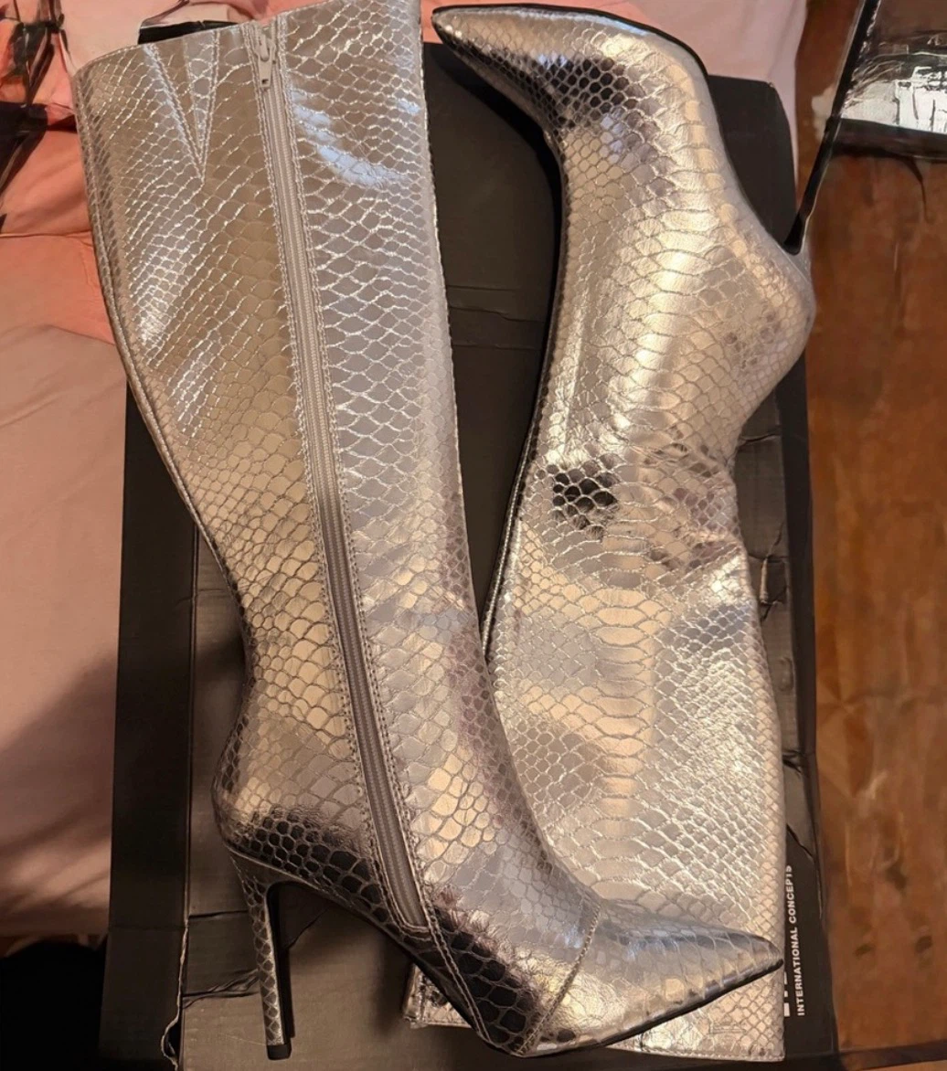 Silver Snake Print Knee-High Boots - photo 2