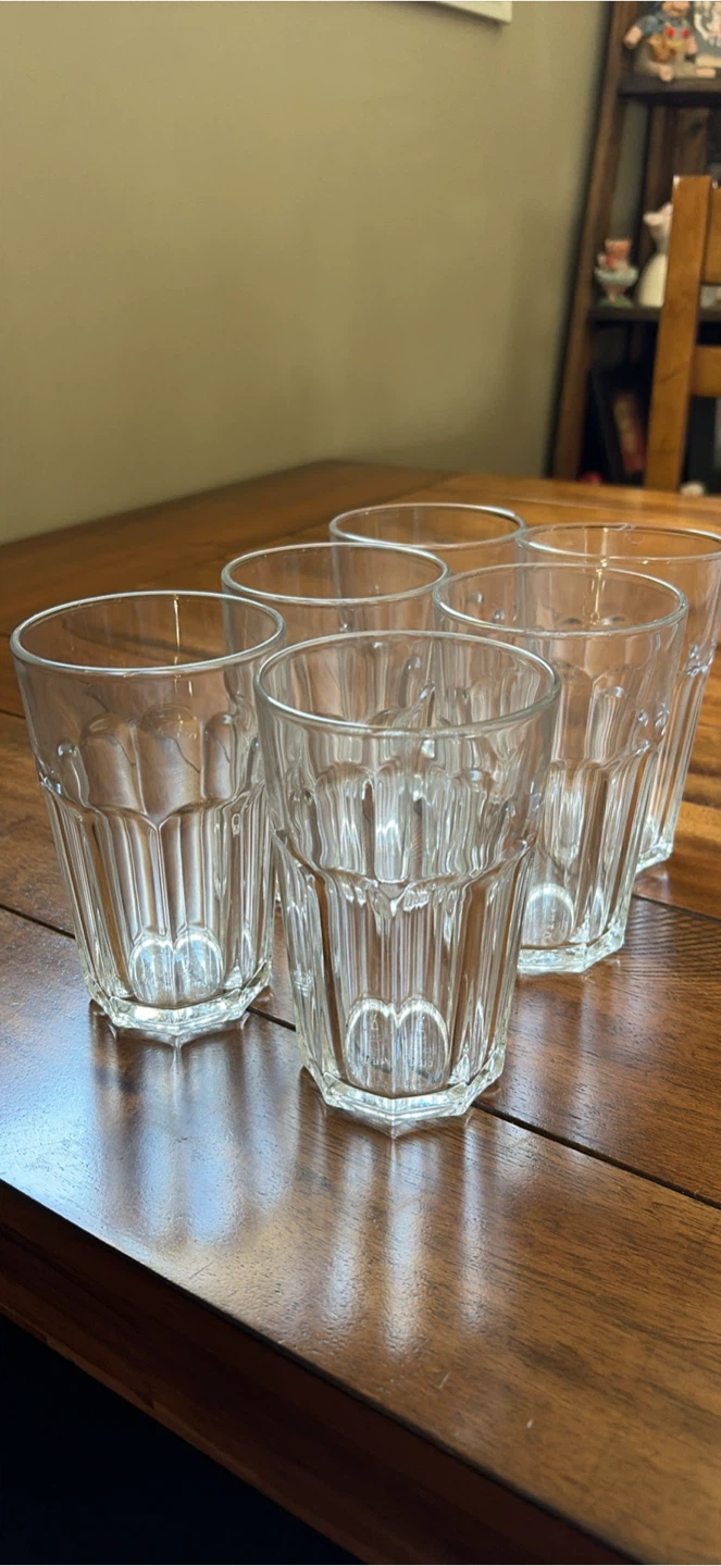 Set of 6 Clear Ribbed Drinking Glasses