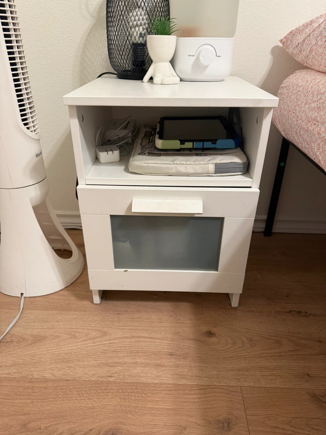 NEED GONE TODAY -  2 White Nightstand with Frosted Glass Drawer