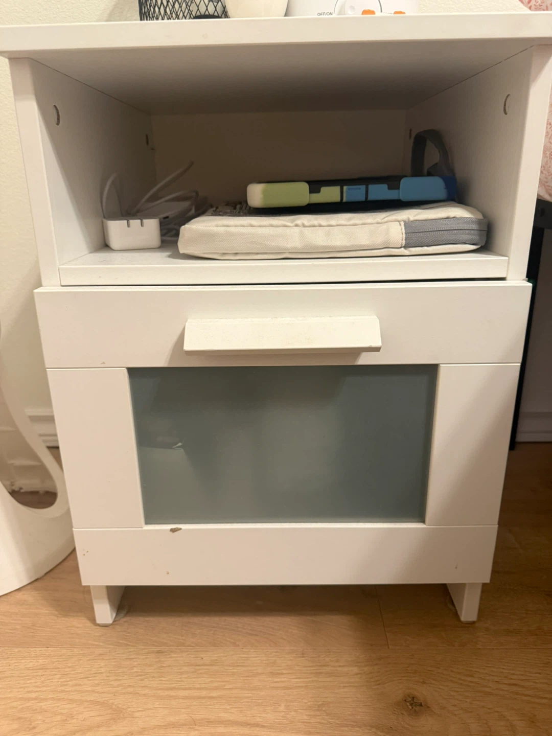 NEED GONE TODAY -  2 White Nightstand with Frosted Glass Drawer - photo 3
