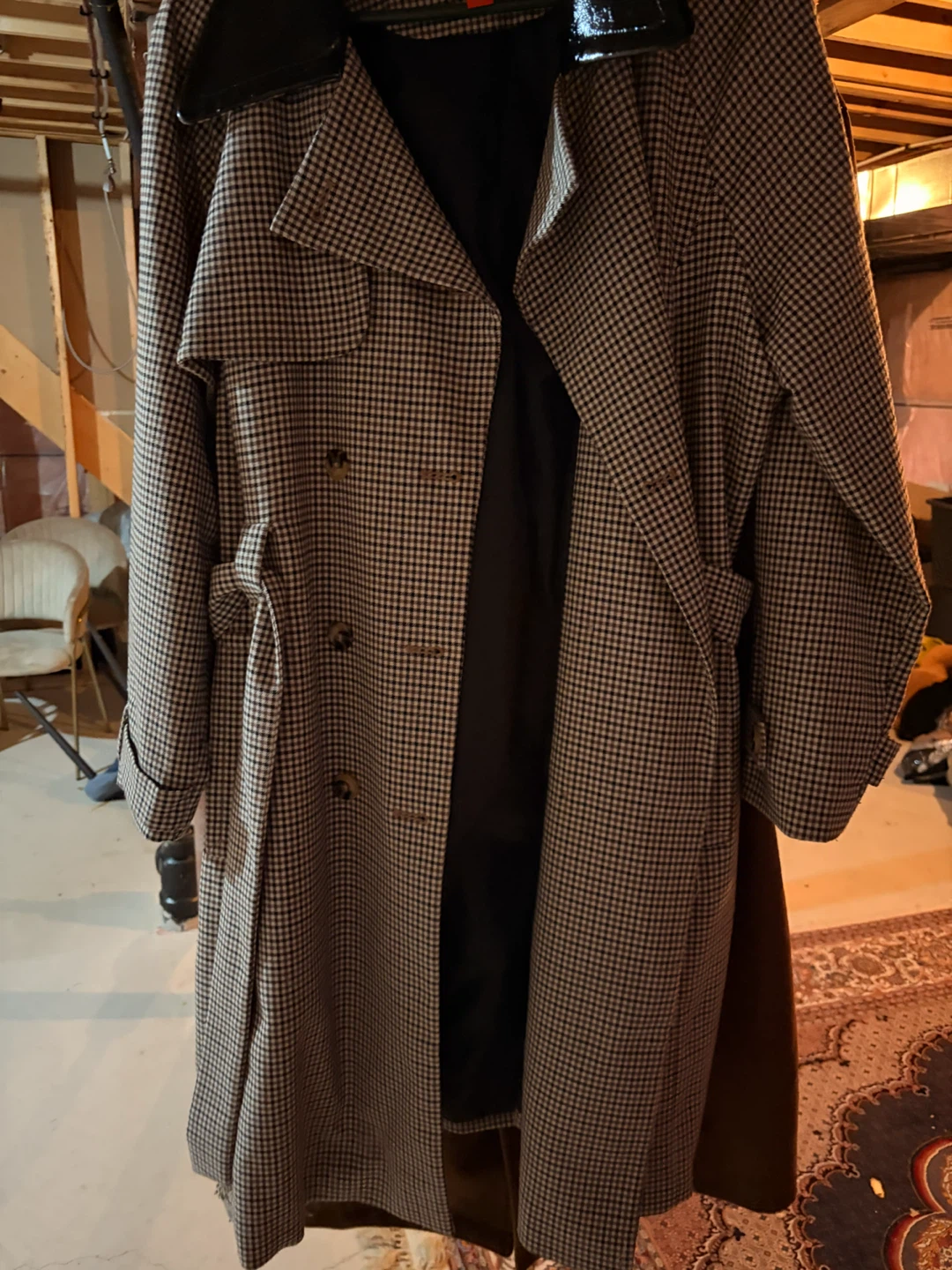 Houndstooth Trench Coat with Belt