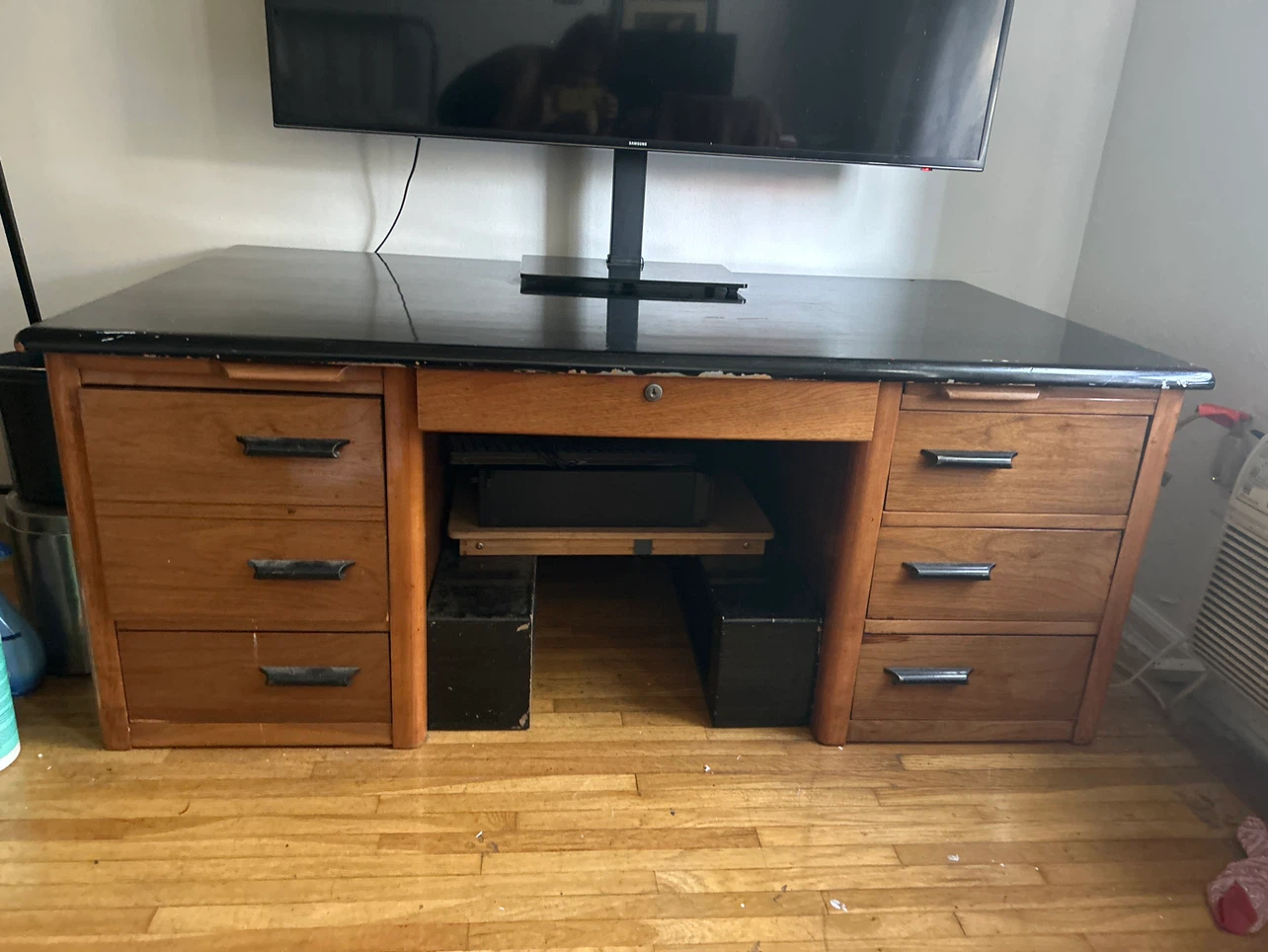 Vintage Wooden Desk with Black Top