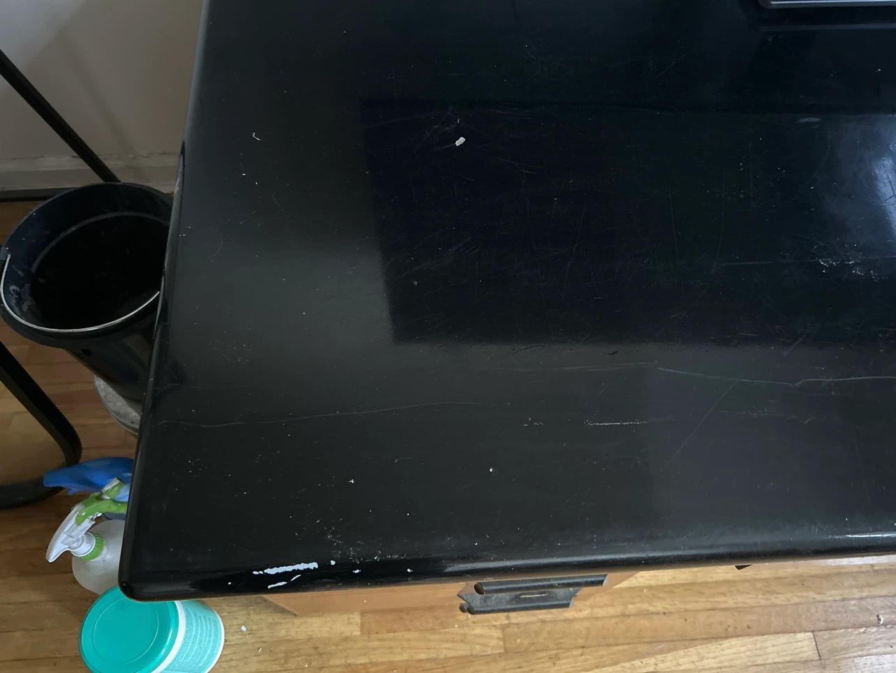 Vintage Wooden Desk with Black Top - photo 2