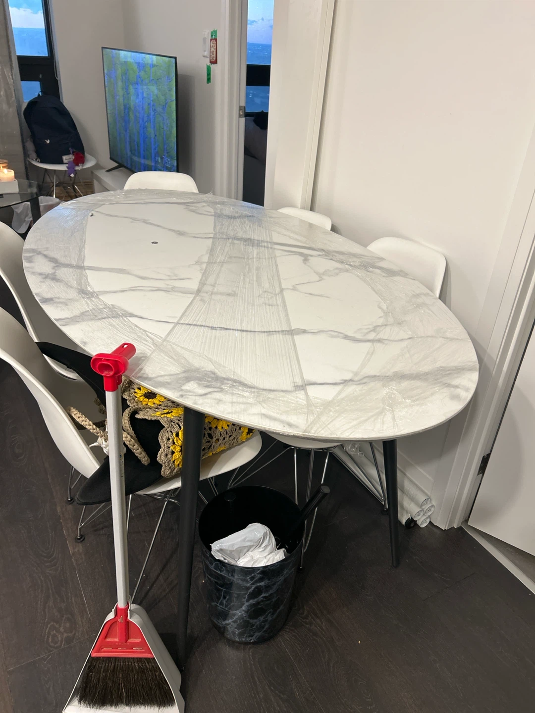 Oval Faux Marble Dining Table