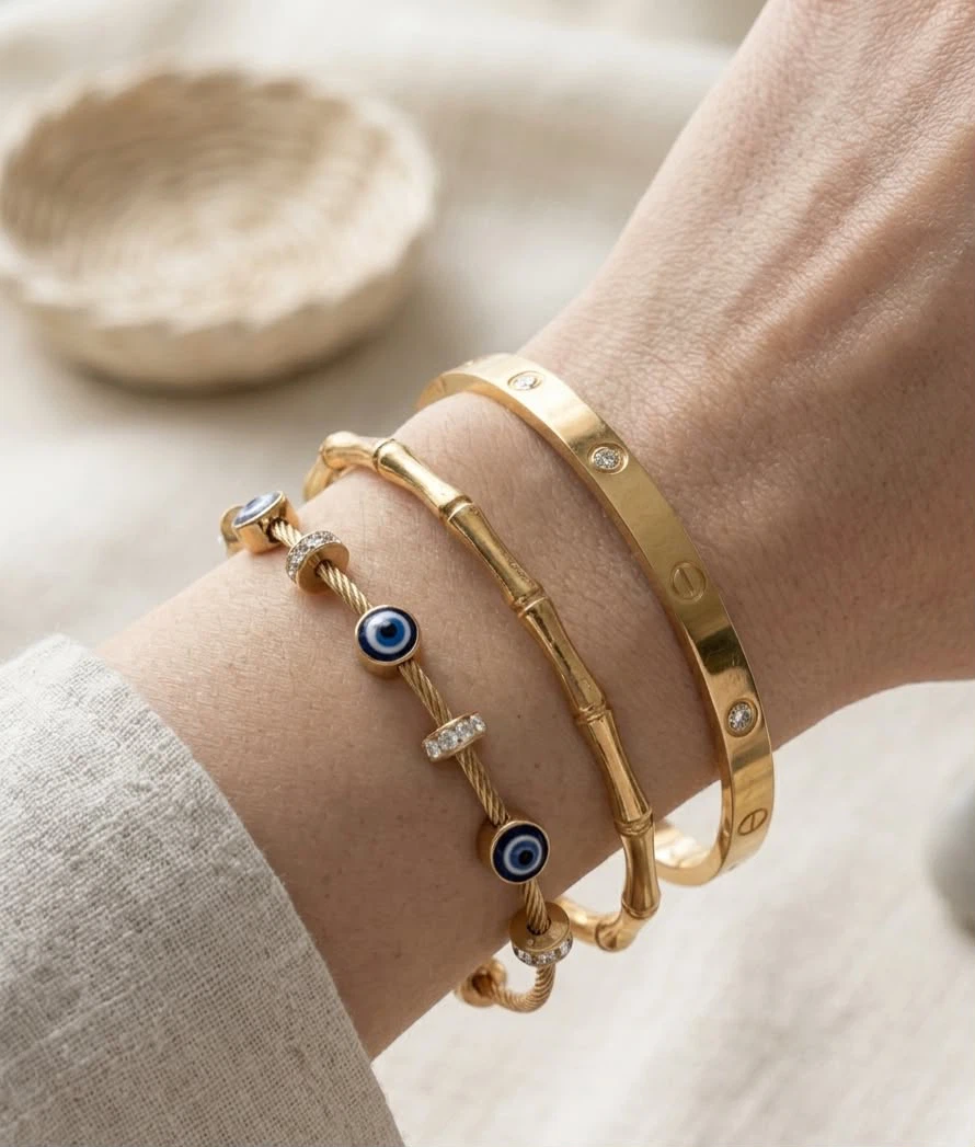Gold Tone Evil Eye Bracelet