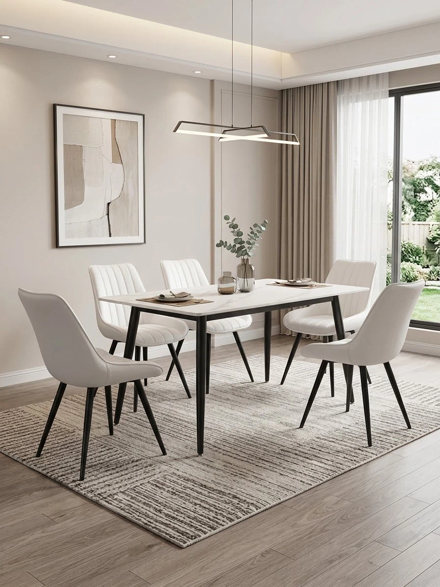 4 New White Dining Chairs with Black Legs