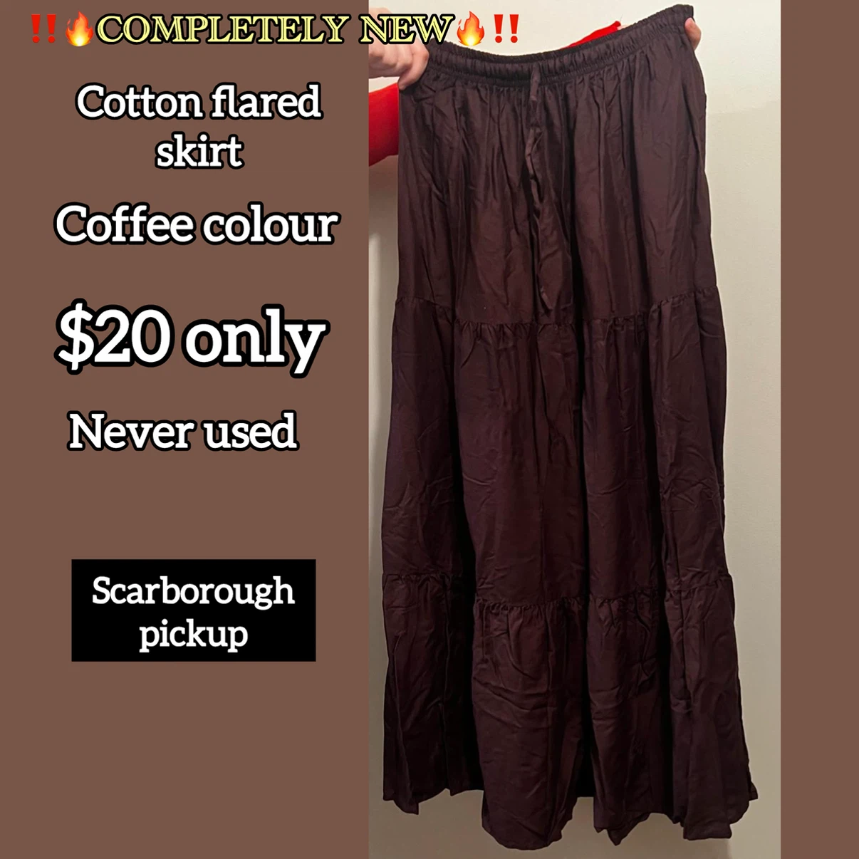 Coffee colour cotton flared skirt - $20