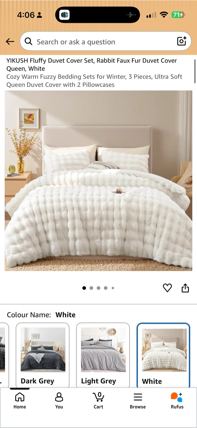 YIKUSH Fluffy Faux Fur Duvet Cover Set - Queen, White - photo 2