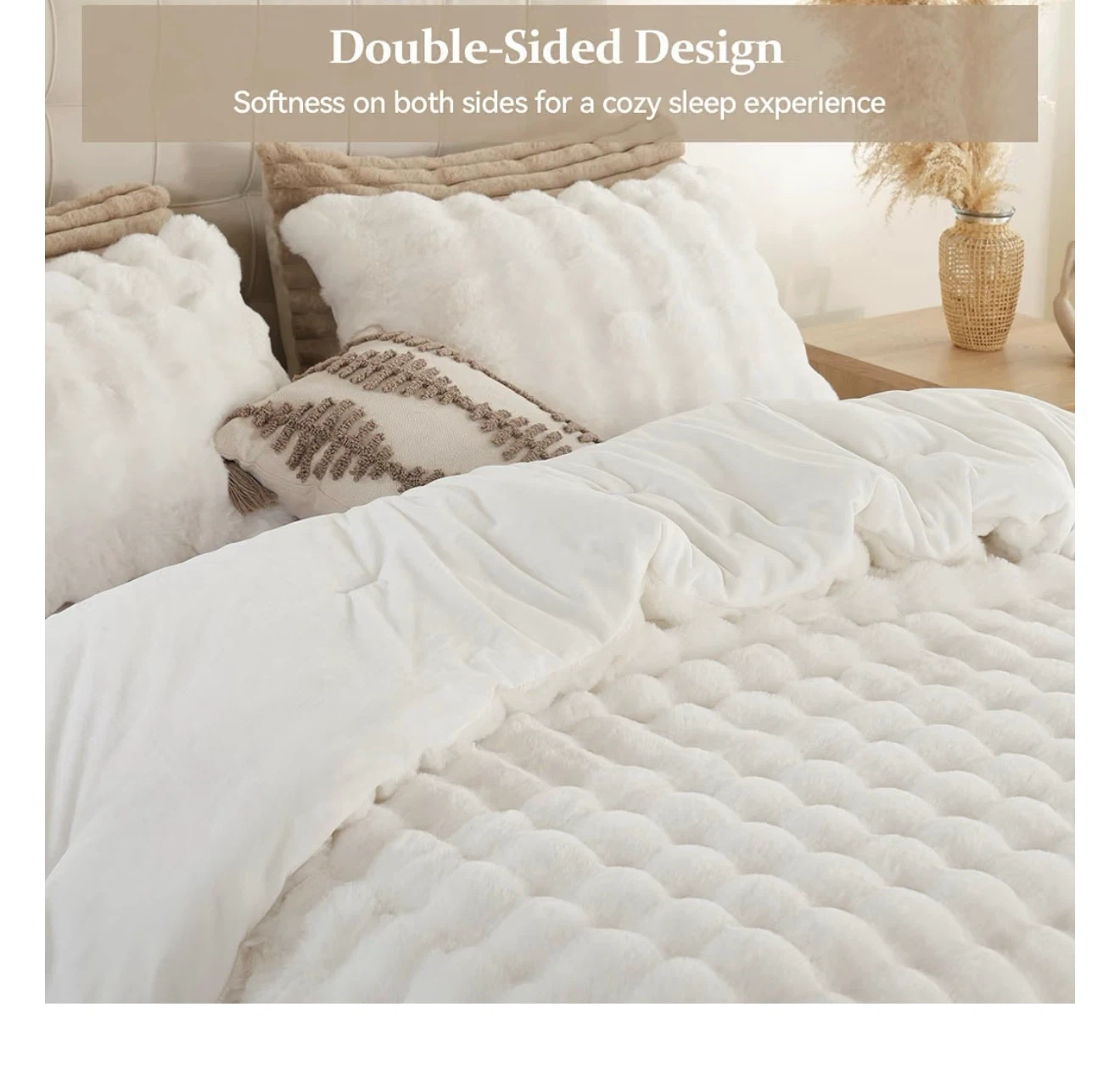 YIKUSH Fluffy Faux Fur Duvet Cover Set - Queen, White - photo 3