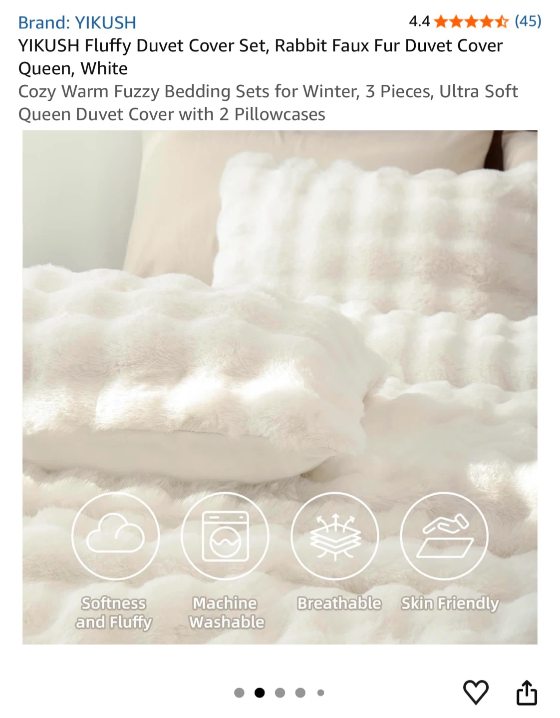 YIKUSH Fluffy Faux Fur Duvet Cover Set - Queen, White - photo 4