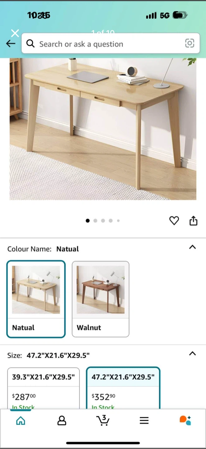 Natural Wood Desk with Two Drawers