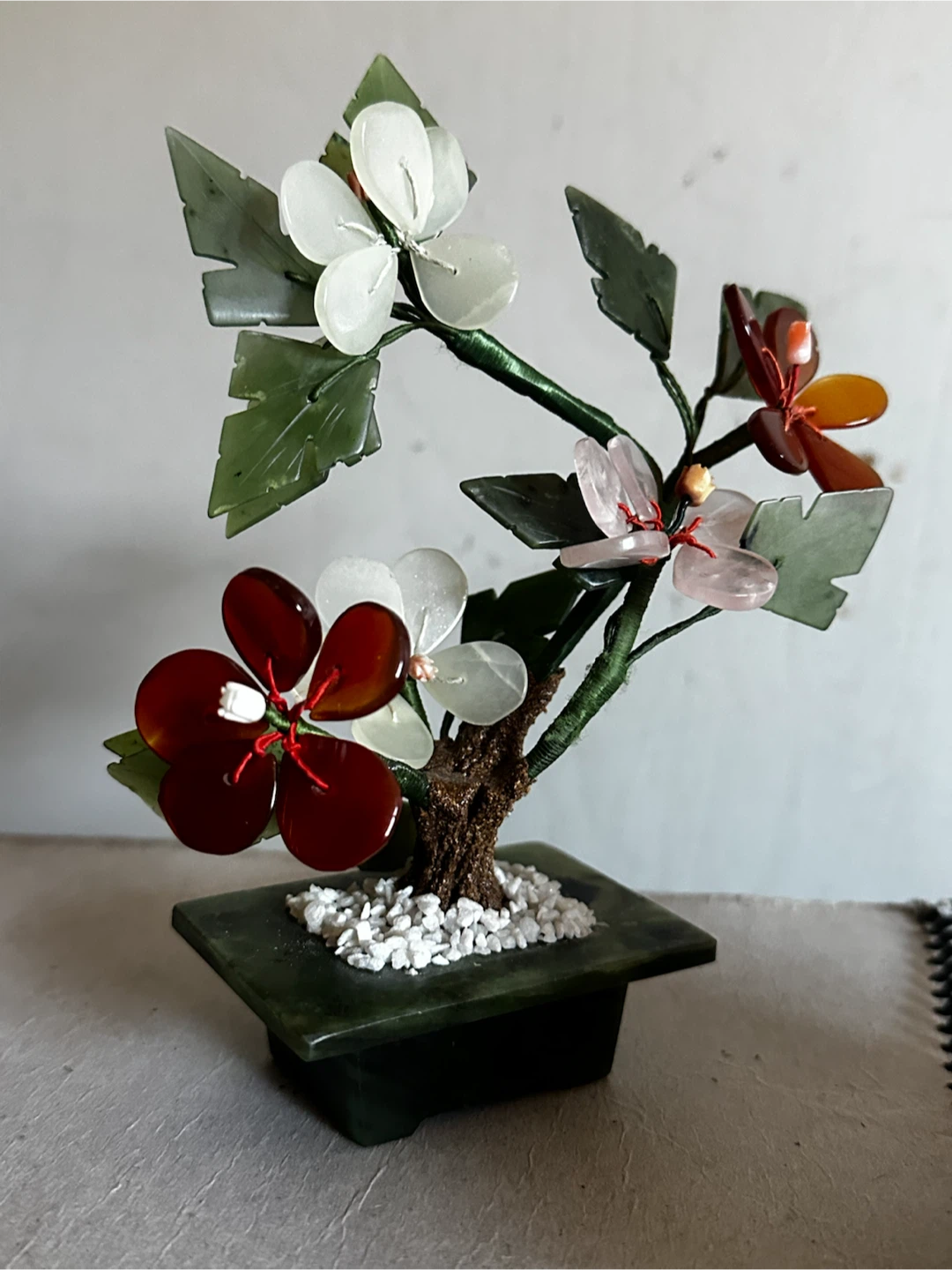 Vintage Chinese Carved Jade & Gemstone Bonsai Tree 6" - photo 2