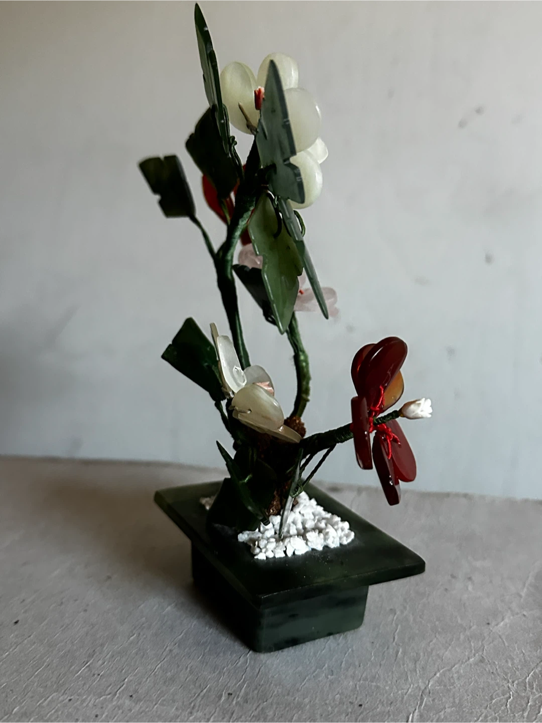 Vintage Chinese Carved Jade & Gemstone Bonsai Tree 6" - photo 3