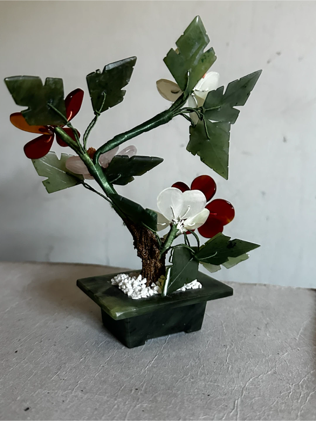Vintage Chinese Carved Jade & Gemstone Bonsai Tree 6" - photo 4