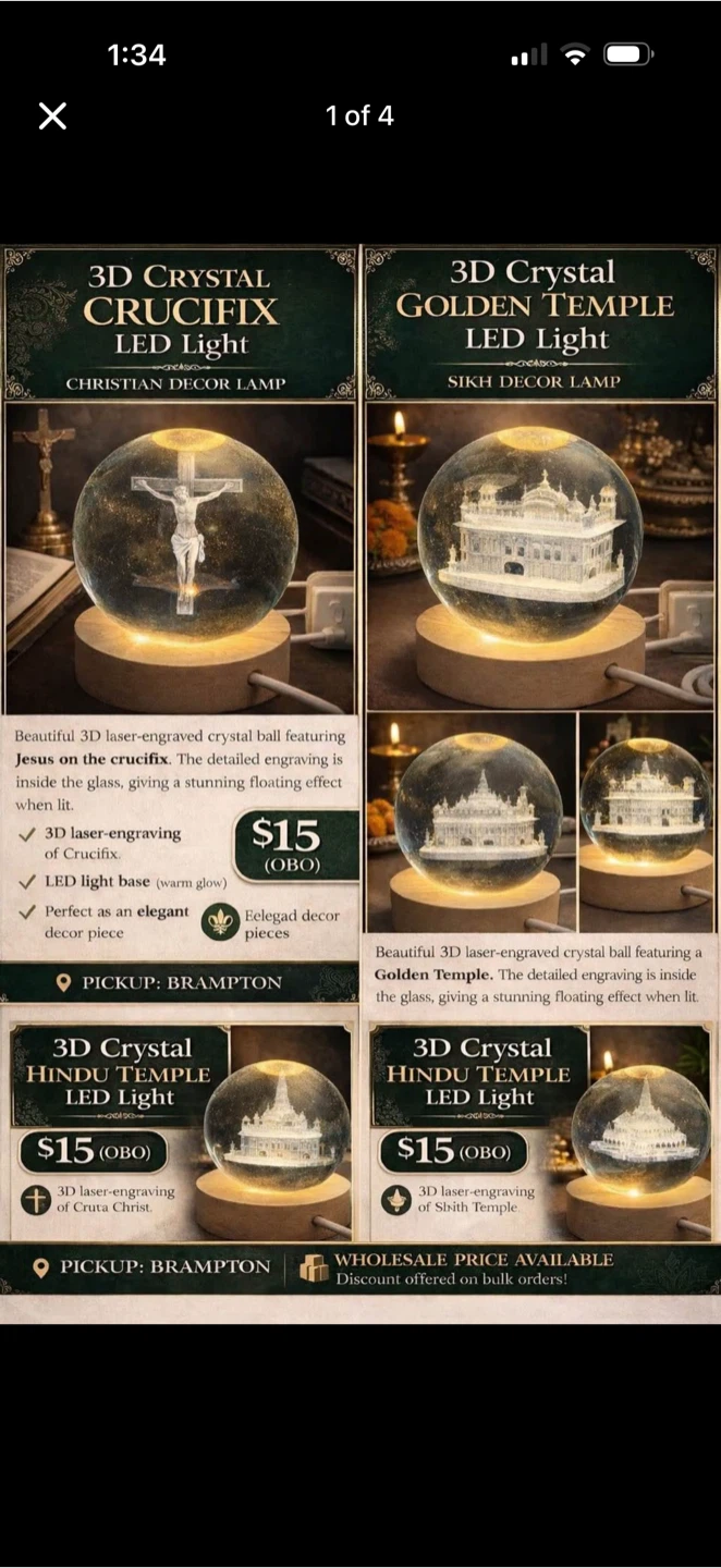 3D Crystal LED Light - Crucifix, Golden Temple, Hindu Temple