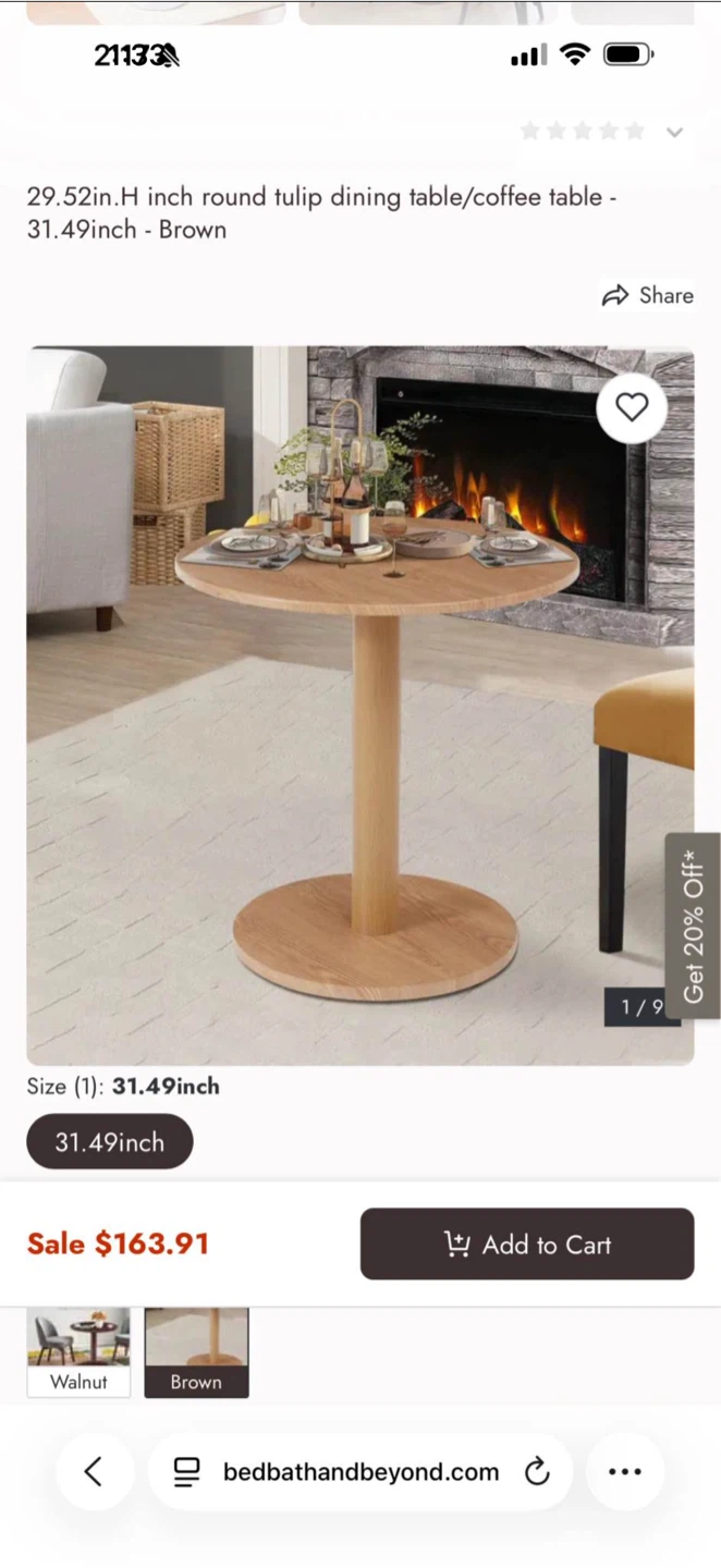 Round Tulip Dining Table/Coffee Table - 31.49inch Brown