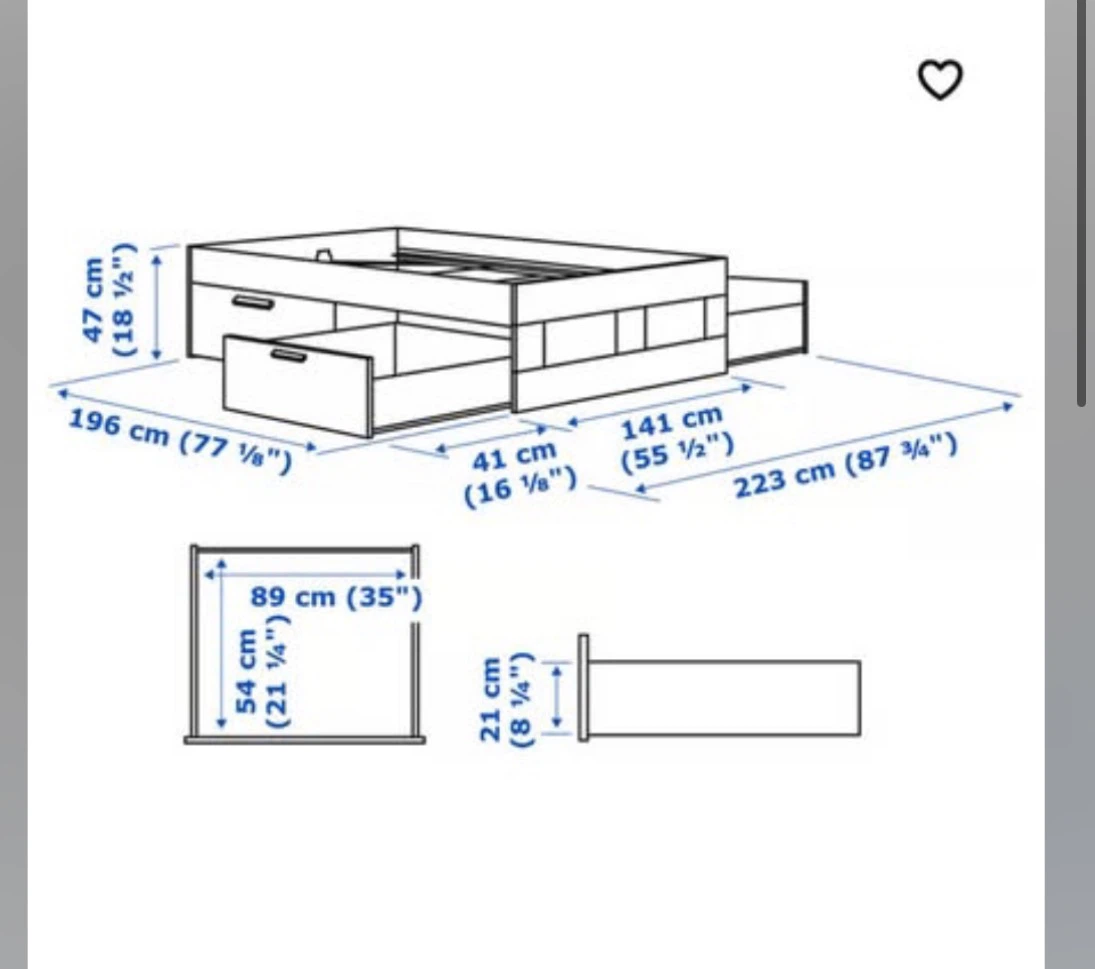 IKEA Queen Bed Frame with Storage Drawers + queen mattress - photo 3