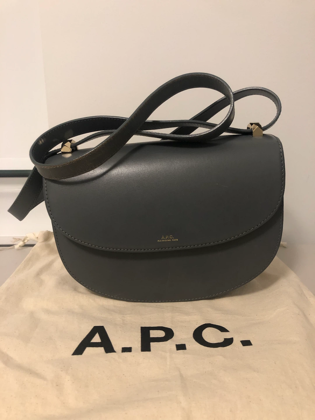 A.P.C. Blue Grey Leather Saddle Bag