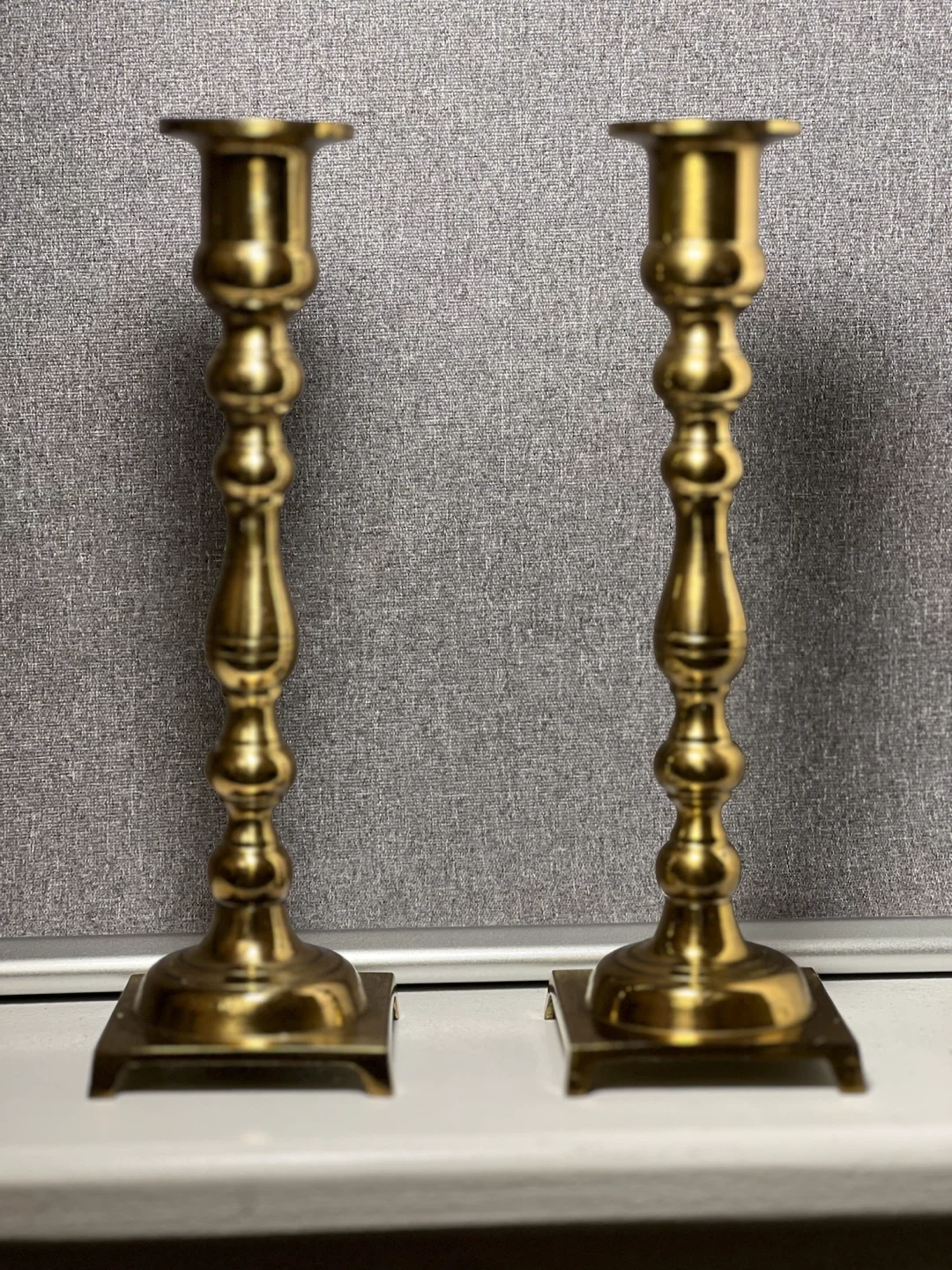 Vintage Solid Brass Candlesticks Square Footed Base 8” Tall