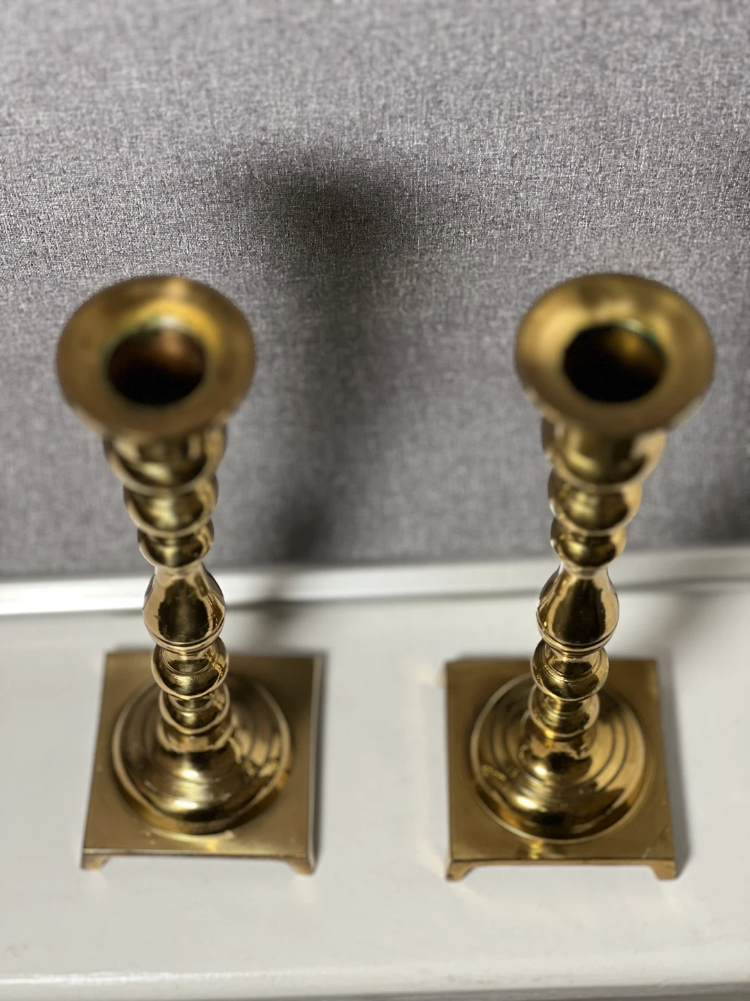 Vintage Solid Brass Candlesticks Square Footed Base 8” Tall - photo 2